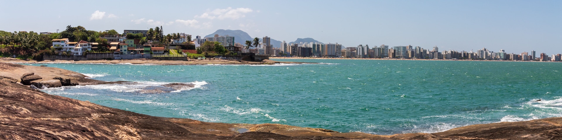 view of the sea from the beach panoramic of Praia do Morro Guarapari metropolitan region of Vitória, Espirito Santo, Brazil