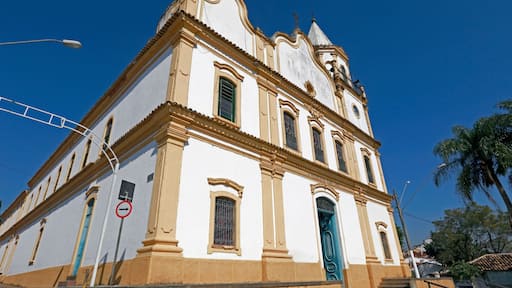 Matrix Church of Santana de Parnaíba, colonial city in Sao Paulo state, Brazil. Perspective of antique church