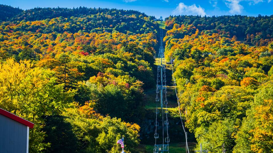 autumn view of chair lift at Mad River Glen Ski Resort in Warren, Vermont