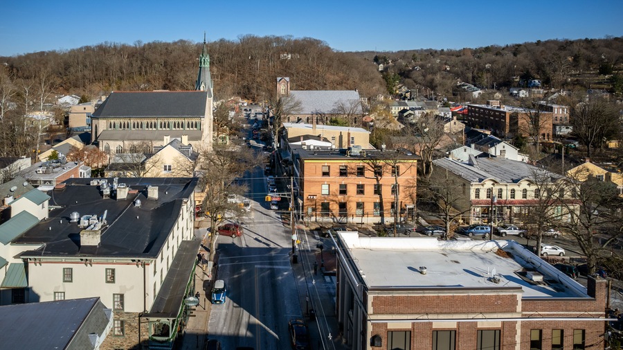 Aerial Drone of Lambertville New Hope in the Winter