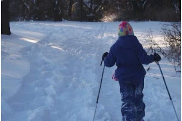 Snowshoeing on the Nature Trail at Haverford College