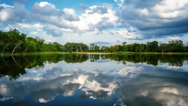 A lake view with the sky reflecting off the still surface at Independence Grove Forest Preserve in Libertyville, Illinois USA.