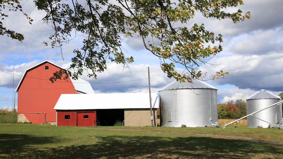 Closeup shot of a farm in Romulus, NY under a cloudy sky