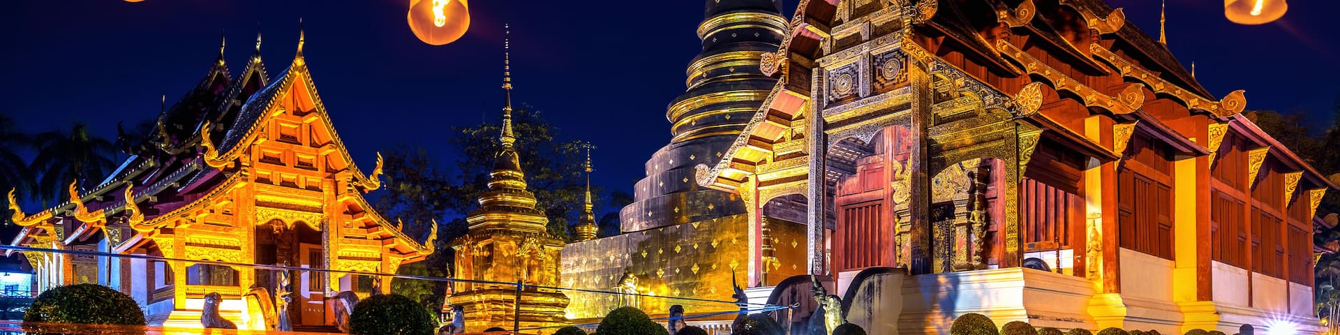 Yee peng festival and sky lanterns at Wat Phra Singh temple at night in Chiang mai, Thailand.