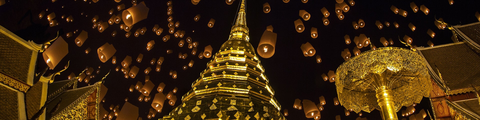 Doi suthep, golden pagoda and yeepeng in new year celebration fastival.
