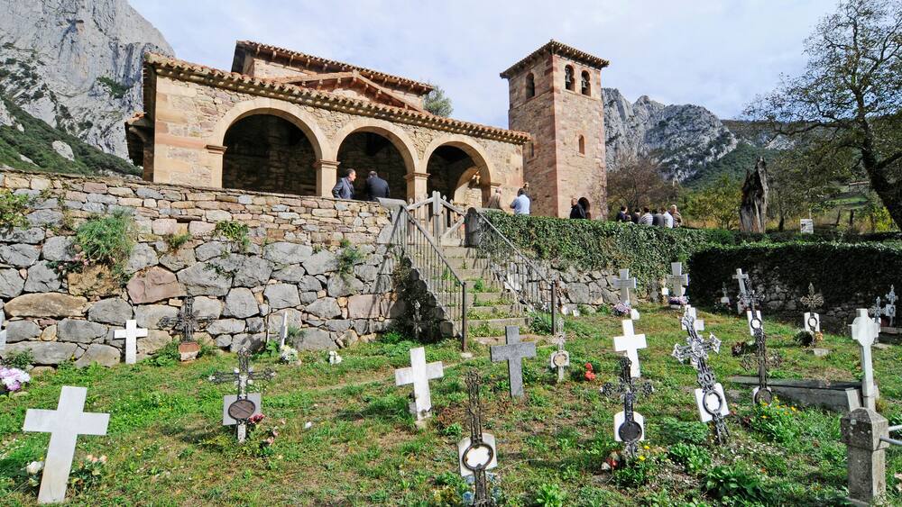 Crosses in the cemetery of Santa Maria de Lebena, pre-Romanesque church, Lebena, community of Cillorigo de Liebana, Potes