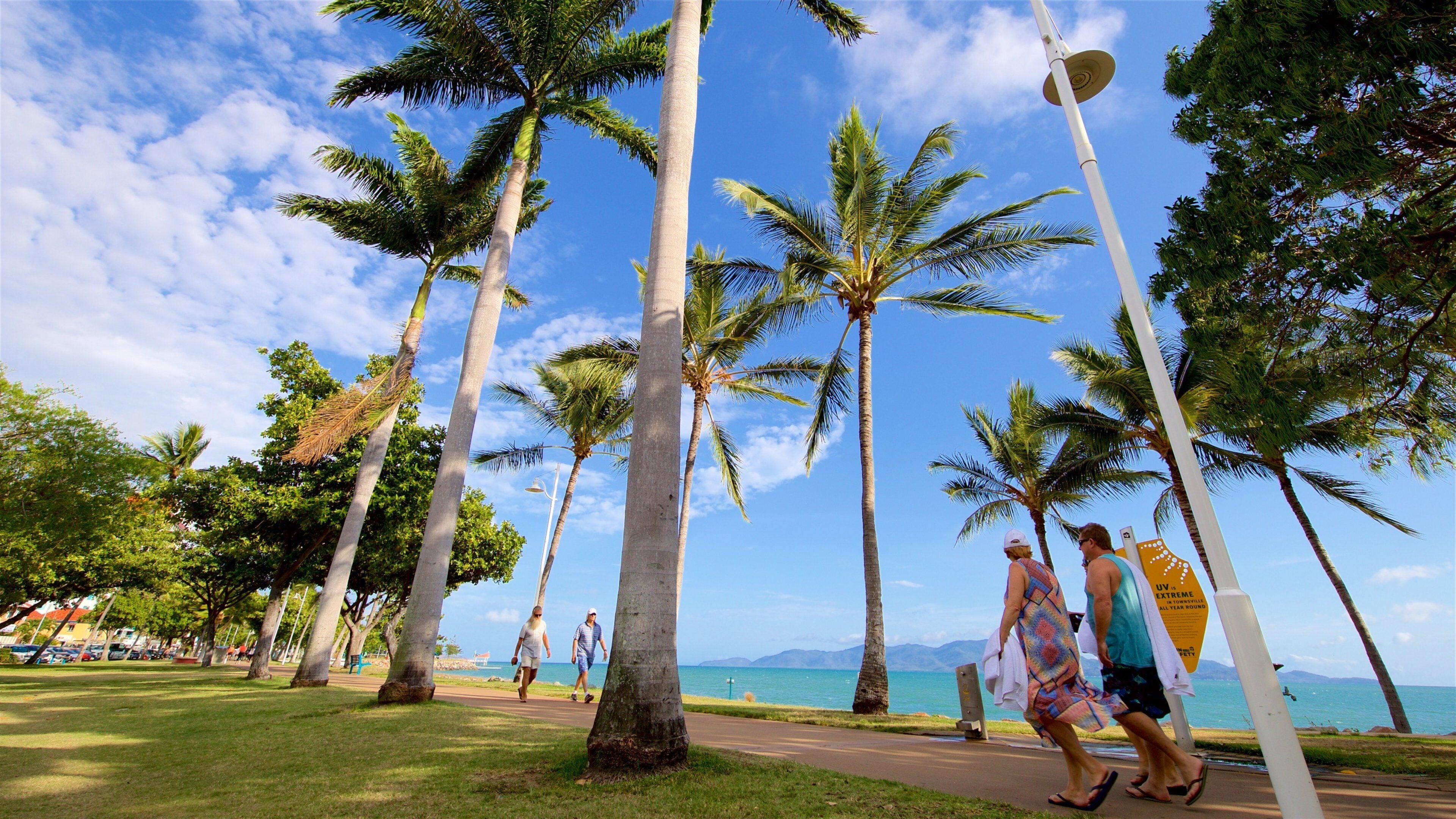 The Strand showing tropical scenes and a park as well as a small group of people