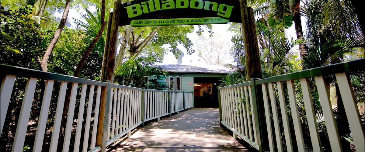 Billabong Sanctuary showing a bridge and signage