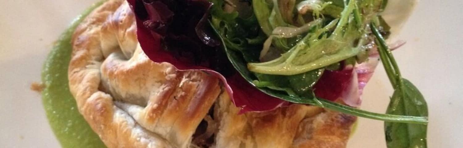 Merricks General Store has a rustic yet classy atmosphere and a menu to match. You can try the wines for free at the cellar door before deciding on what to drink over lunch. This is the beef and balsamic onion pie with pea puree. Merrick is a one hour drive from Melbourne. I'd suggest booking ahead for lunch.