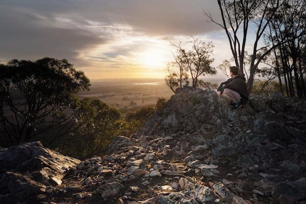 A short 10min hike from the car park and past the fire tower, brings you to a peaceful sunset vantage point overlooking the surrounds of Heathcote and Lake Eppalock in the distance. What your step as there are lots of small loose boulders. At dawn/dusk there are quite a few Kangaroos and Wallabies jumping out in front of you on the drive in also.