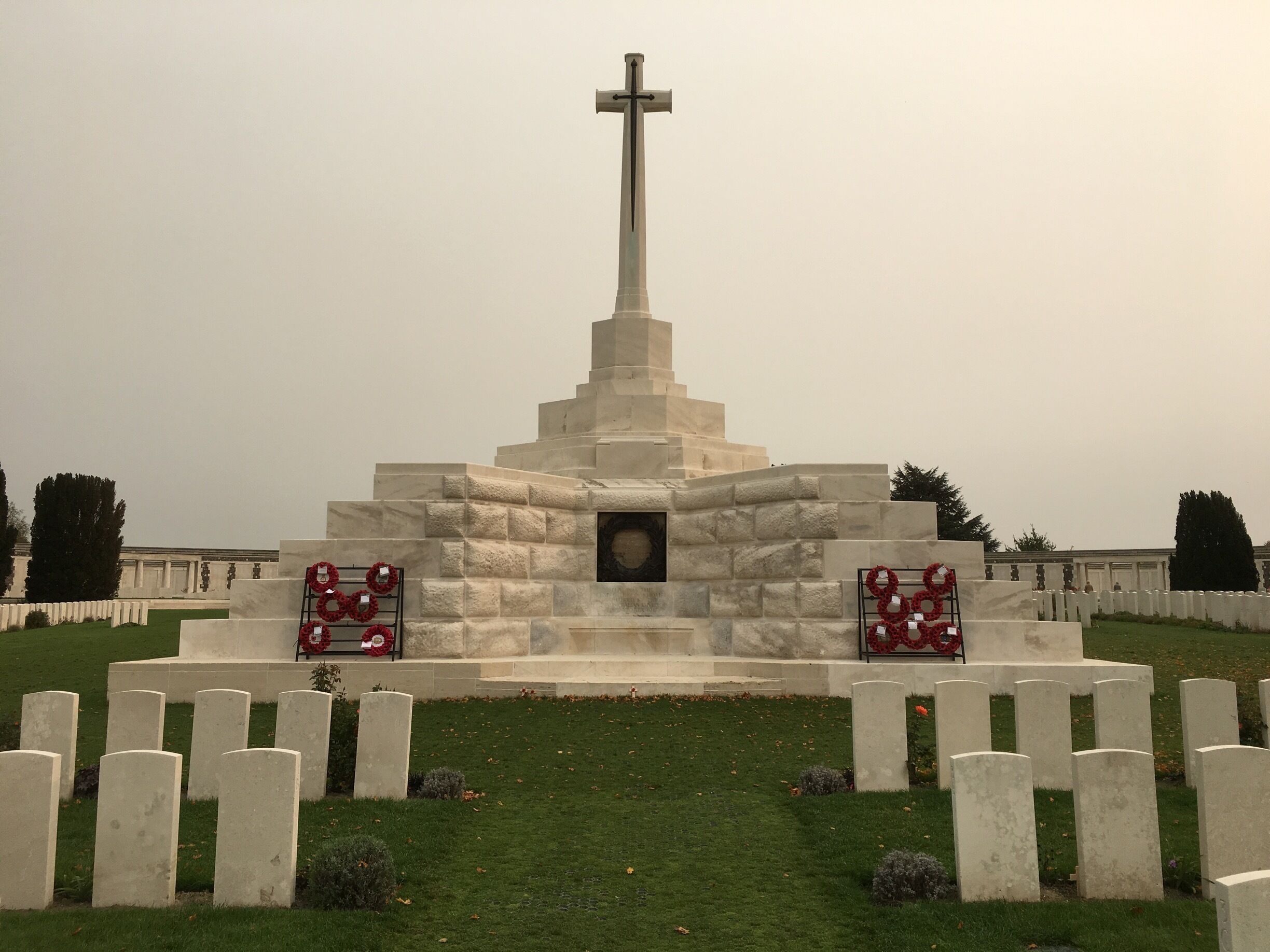 Part of the original Tyne Cot (Tyne Cottage) can be seen through the square in the base of the monument