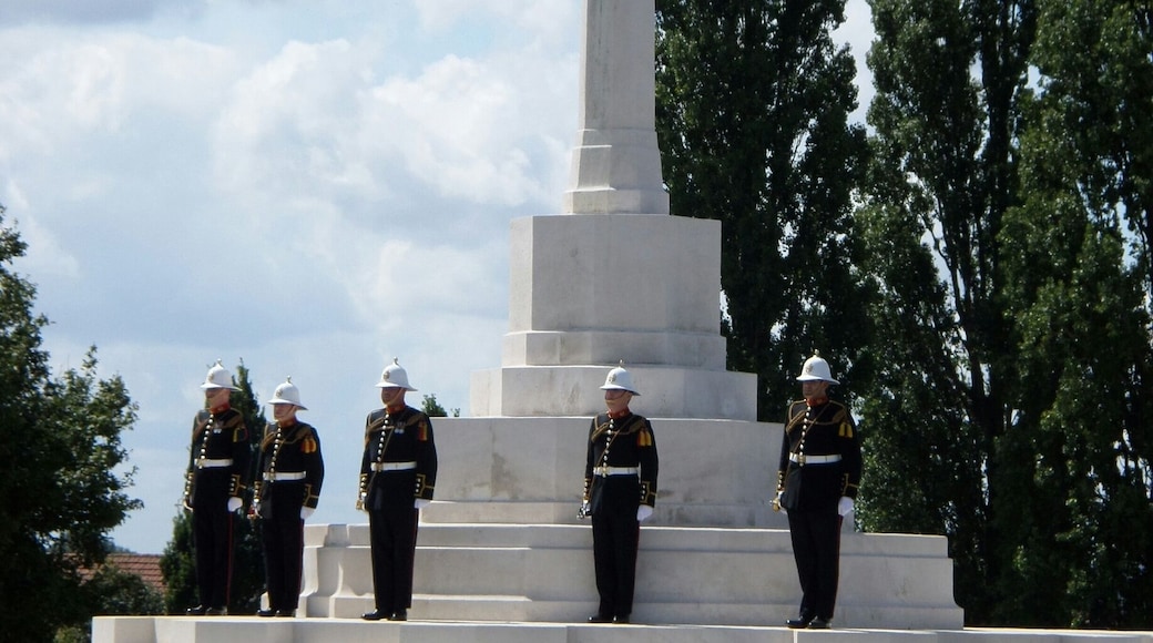 The Cross of Sacrifice at Tyne Cot.
The Royal Marine Buglers are waiting to sound The Last Post.
#Passchendaele 100 31/7/2017.