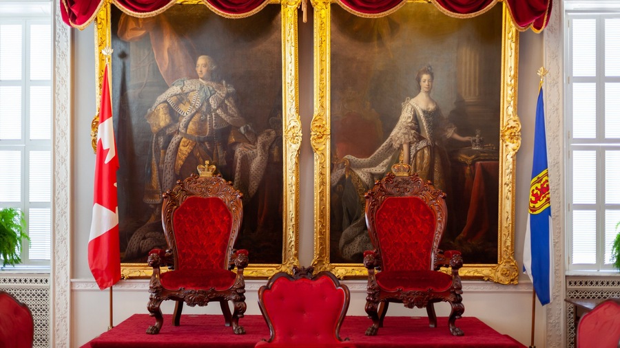Province House showing interior views, art and an administrative building