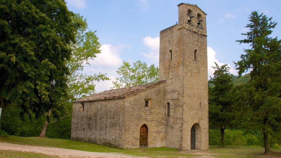 Montemonaco featuring a church or cathedral and heritage architecture
