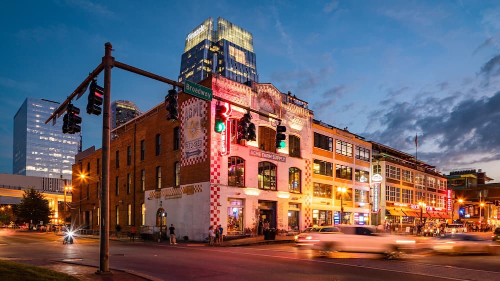 Nashville featuring a city and night scenes