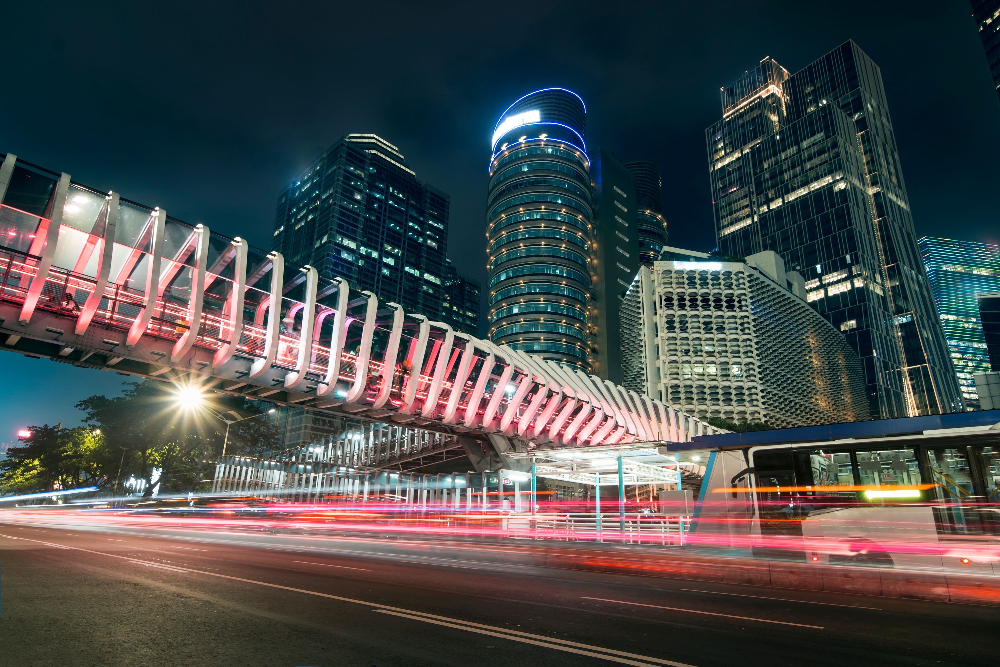 Beautiful Sudirman street with pedestrian bridge