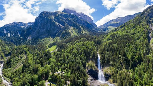 Aerial panoramic view of Cascade du Rouget (Rouget Waterfalls) in Sixt-fer-a-cheval in Haute-Savoie France