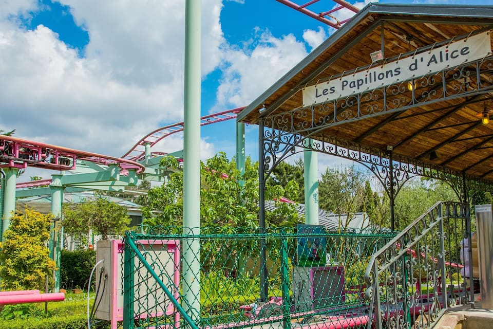 A roller coaster at Les Papillons d'Alice amusement park.