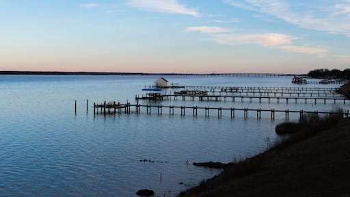 Golden hour view of dock on the Rappahannock River at Sunset