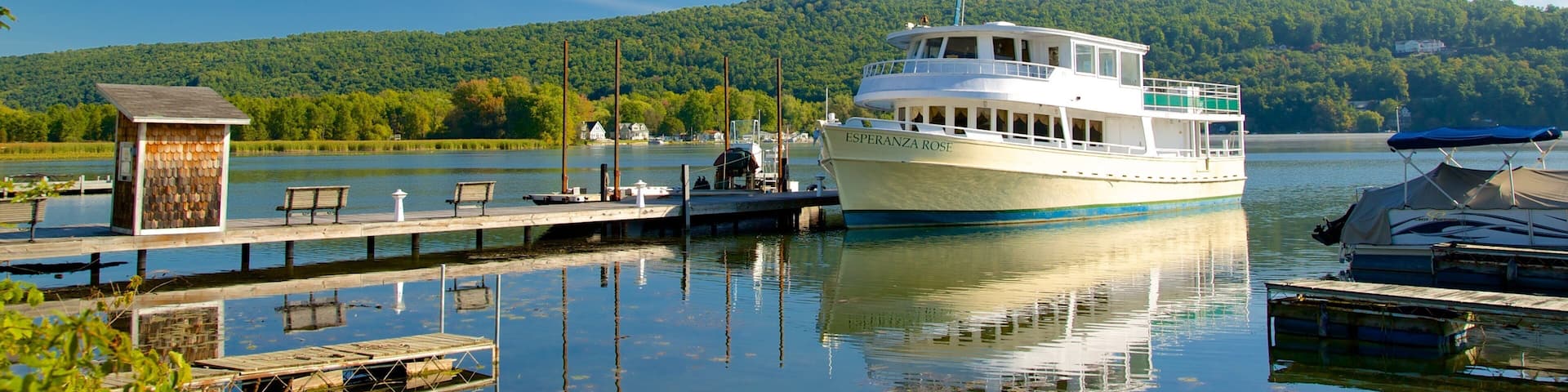 Keuka Lake State Park qui includes lac ou étang, navigation et pont