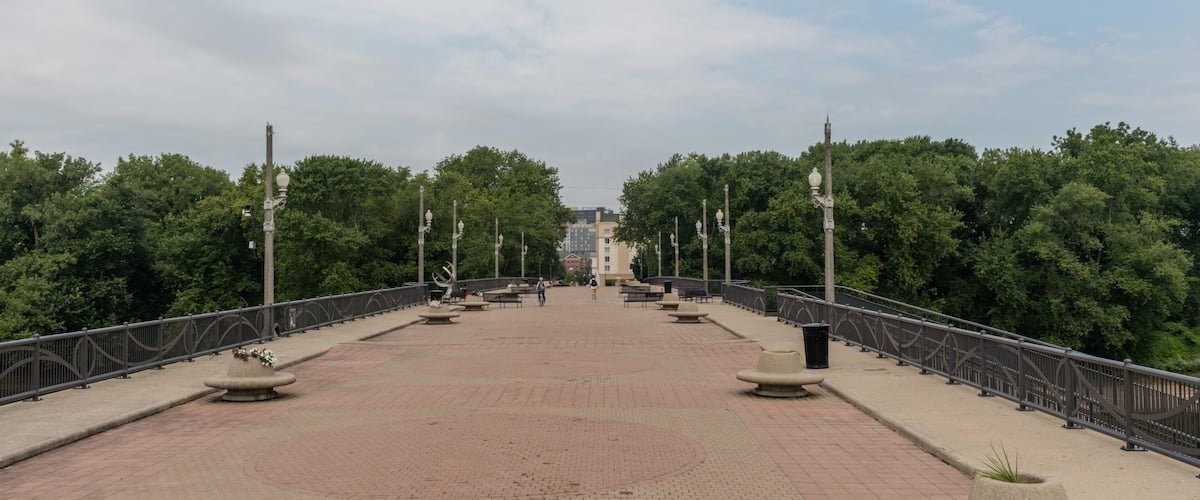 John T. Myers pedestrian bridge over the Wabash river in Lafayette, Indiana, in the summer