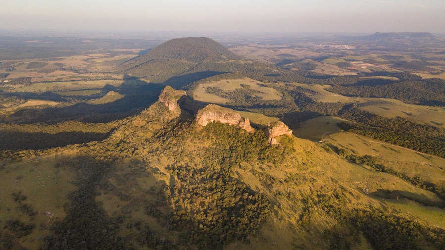 Panoramic with drone of Indian stone in the region of Botucatu. Interior of the state of São Paulo. Brazil.