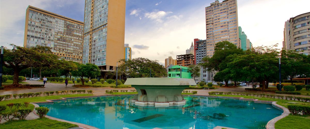 Plaza Raúl Soares mostrando una fuente, una ciudad y un parque
