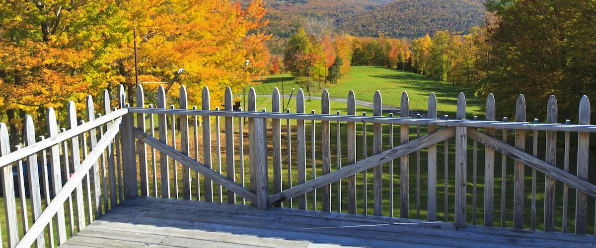 Deck overlooking a ski run at Belleayre Mountain in the Autumn in the Catskills Mountains of NY; Shutterstock ID 106254761; Purchase Order: -