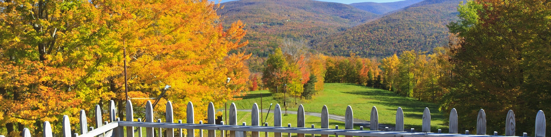 Deck overlooking a ski run at Belleayre Mountain in the Autumn in the Catskills Mountains of NY; Shutterstock ID 106254761; Purchase Order: -