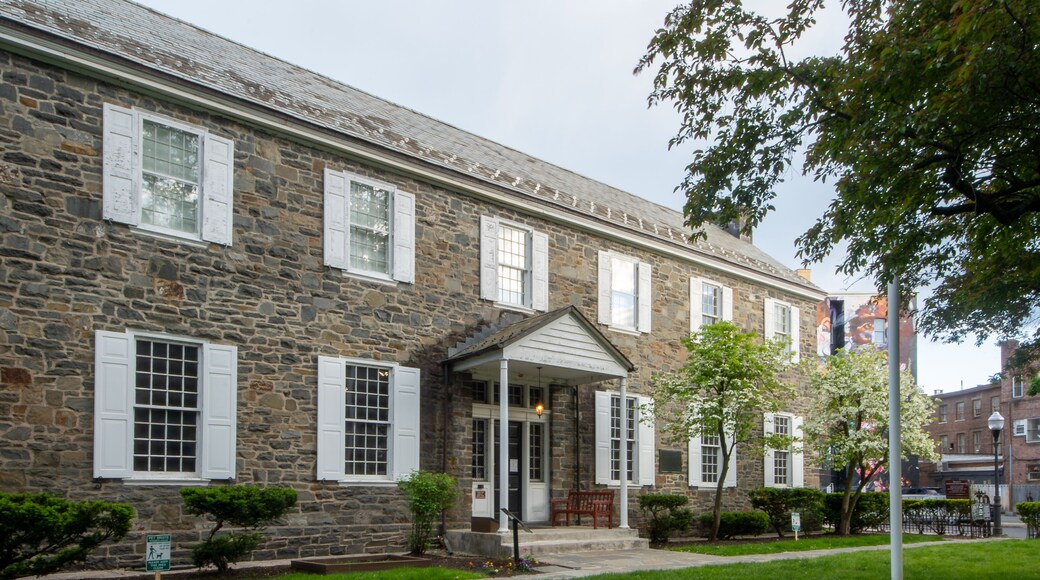 Kingston, NY - USA- May 12, 2021: a landscape view of the The Senate House State Historic site , located in the historic Kingston Stockade District.