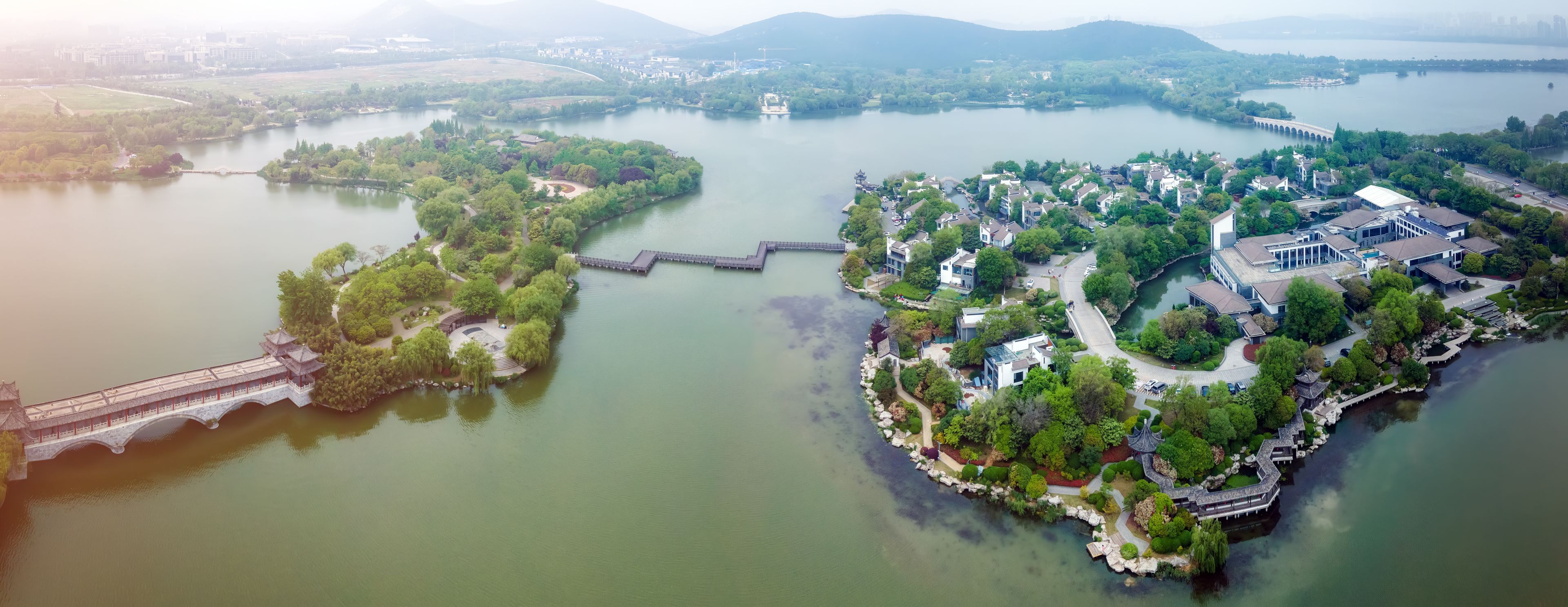 Aerial photo of the landscape of Yunlong Lake in Xuzhou, China