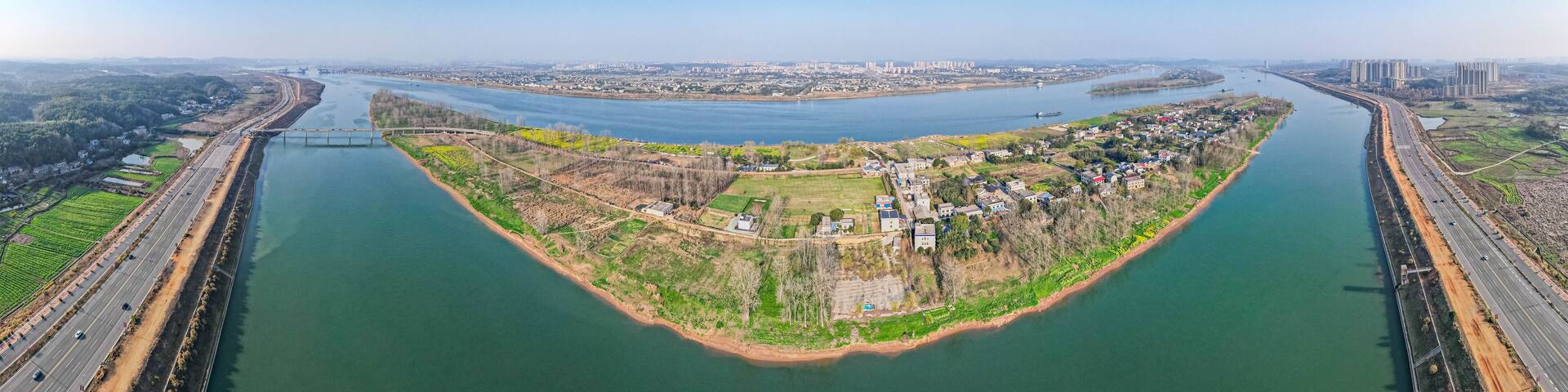 Aerial photography of panorama of Ezhou Island in Changsha, Hunan