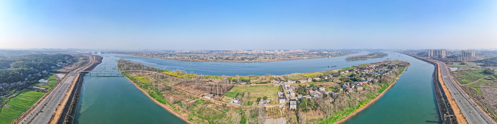 Aerial photography of panorama of Ezhou Island in Changsha, Hunan