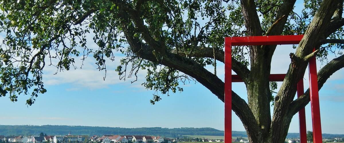 HD Schrader, cubes and trees bei dem Museums Radweg, Würm.Rad.Weg - Heckengäu Natur Nah, Skulpturenweg, Sculptoura, Kunst in der Natur