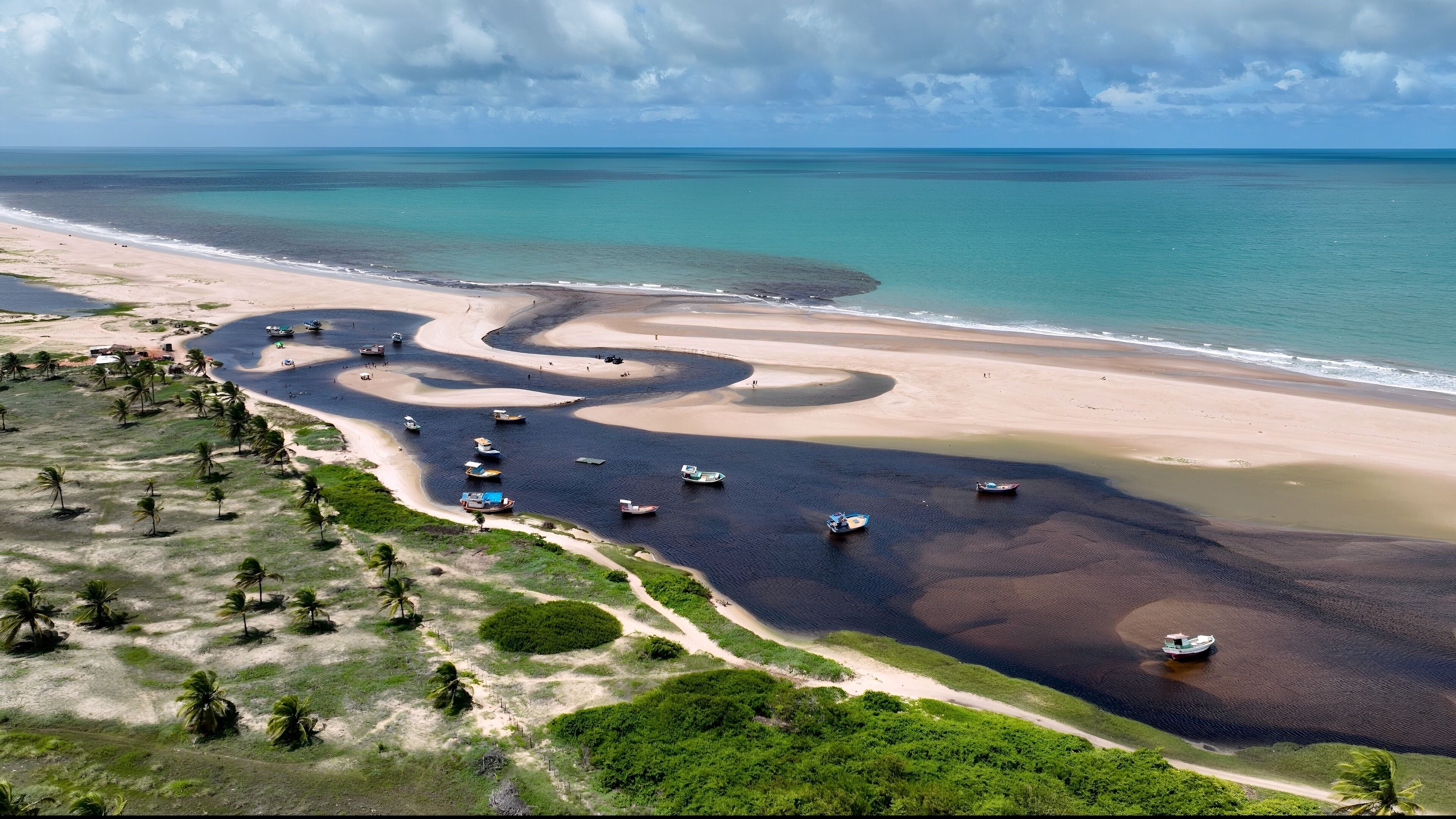 Sault Pond Beach In Touros Rio Grande Do Norte Brazil. Aerial View Of Stunning Beach With Crystal Clear Waters. Shore Sky Clouds Beach Sea. Seaside Panorama. Touros Rio Grande do Norte.
