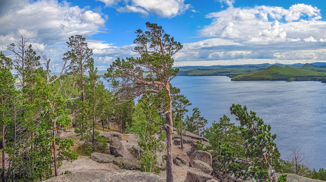 Panoramic view from the mountain top of Lake Borovoye. Kazakhstan