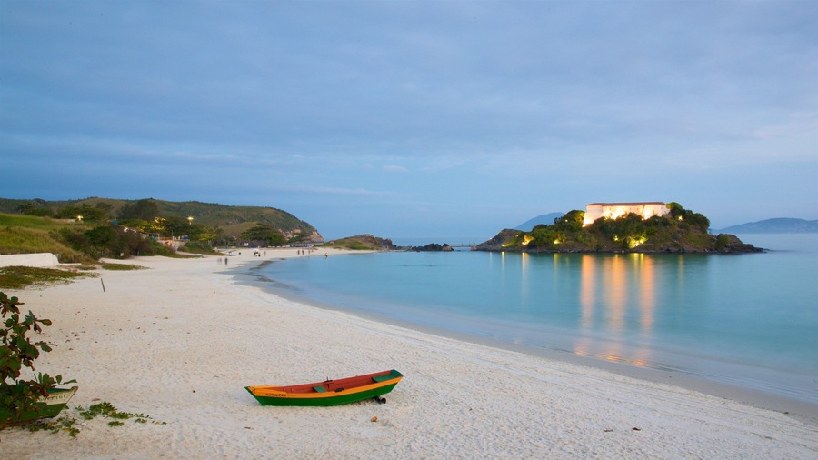 Sao Mateus Fort which includes a beach, island images and general coastal views