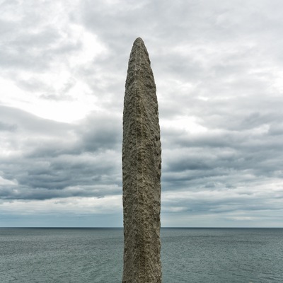 vertical view of the Pointe du Hoc Memorial in Normandy