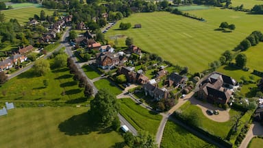Aerial view of Cranleigh, Surrey, UK on a sunny May morning