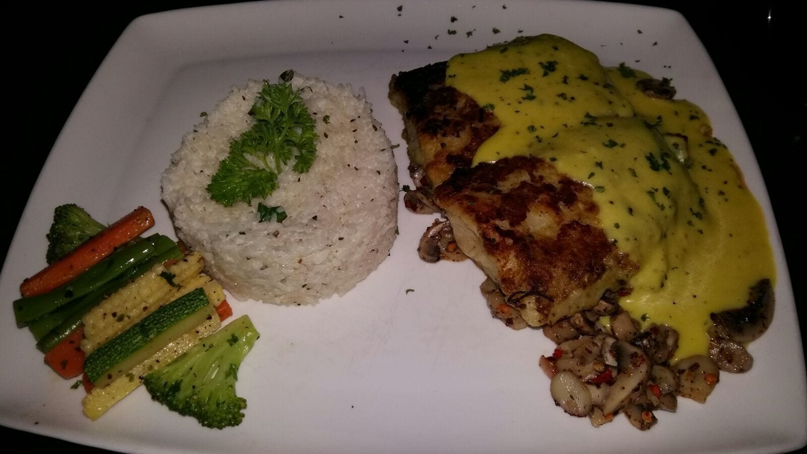 Basa fish steak with buttered rice and veg stir fry
#Delicious 