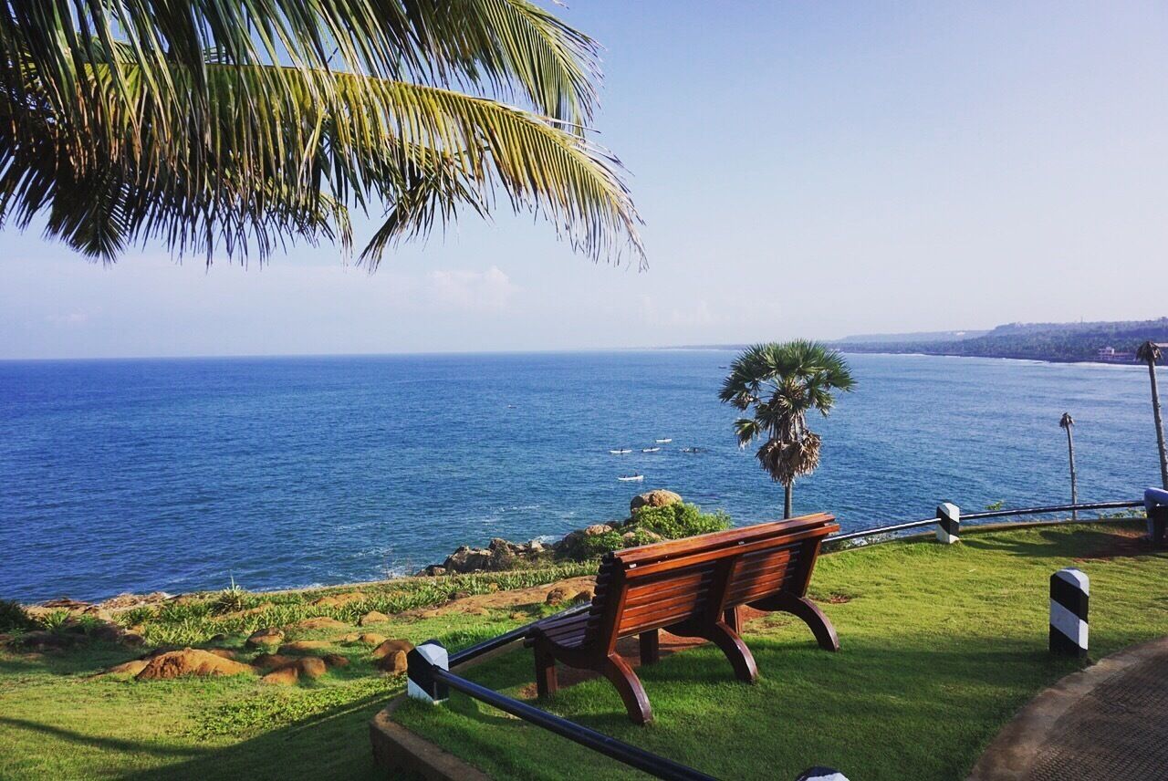 Mesmerising view from the luxury beach resort The Leela Kovalam, Kerala, India 