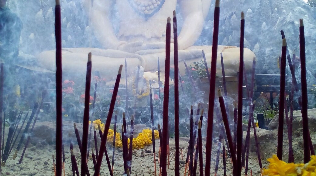 This Shiva statue is 65 feet tall with a lovely Himalayan background behind.