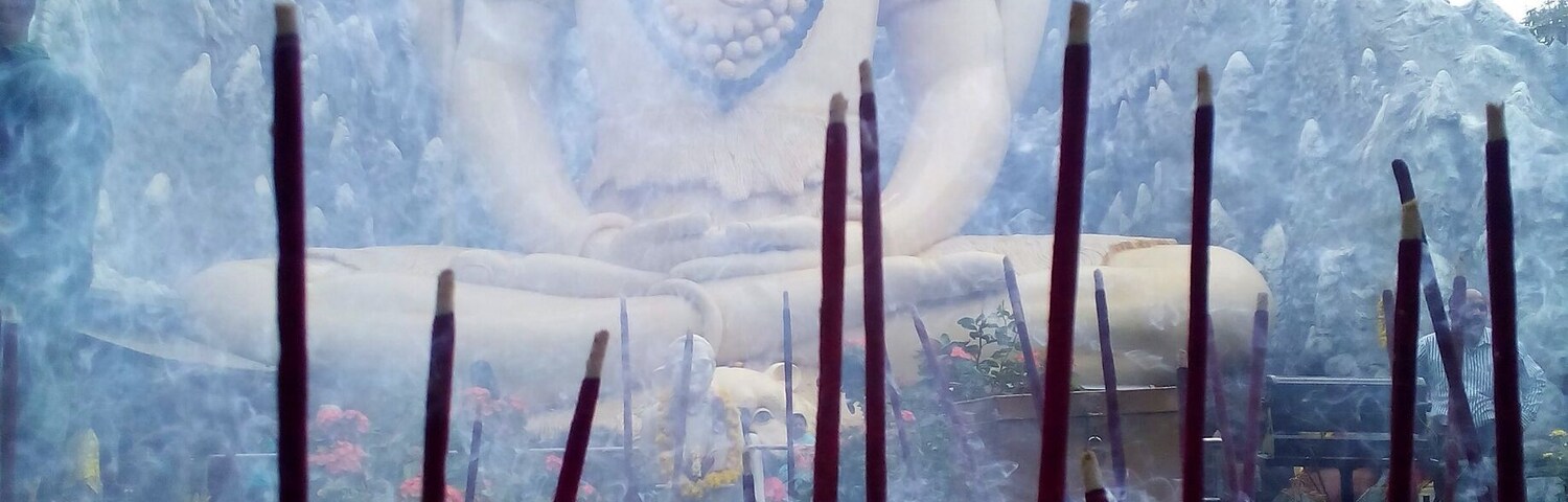 This Shiva statue is 65 feet tall with a lovely Himalayan background behind.