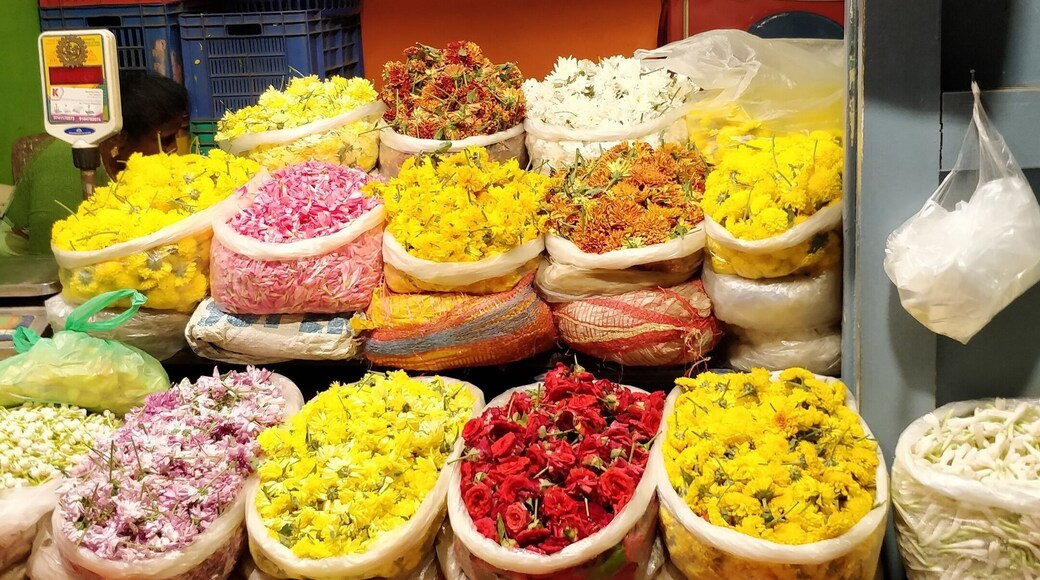 Amazing street market and food vendors. This is one of the many flower shops but you will also find some of the best Dosa in the city on this street. Expect to wait for it though. While not as popular as others in the city you won't find pushy venders trying to sell you stuff either. Just friendly locals willing to help if you ask for it.
