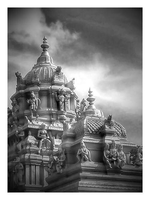 Stormy skies behind the temple.