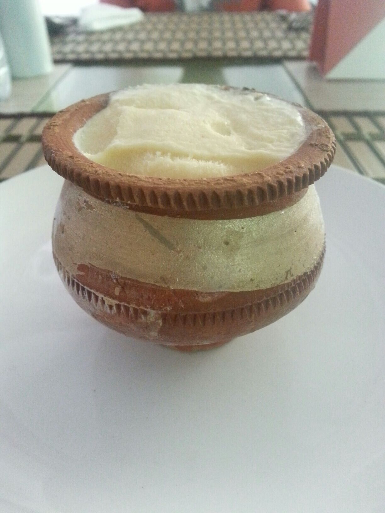 Delicious vanilla 'kulfi'. Traditional Indian ice cream served in a clay pot. Yum! 