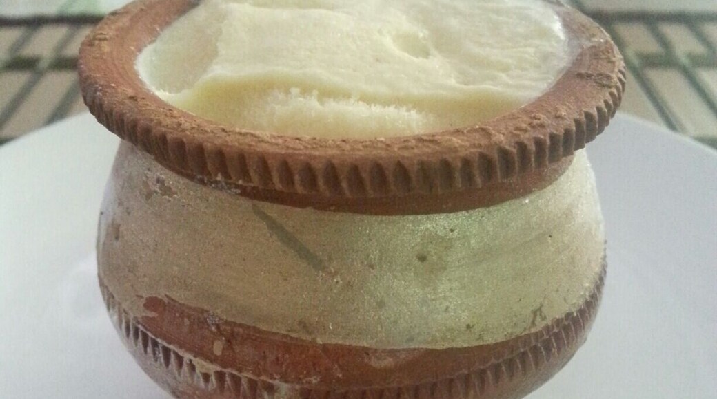 Delicious vanilla 'kulfi'. Traditional Indian ice cream served in a clay pot. Yum!