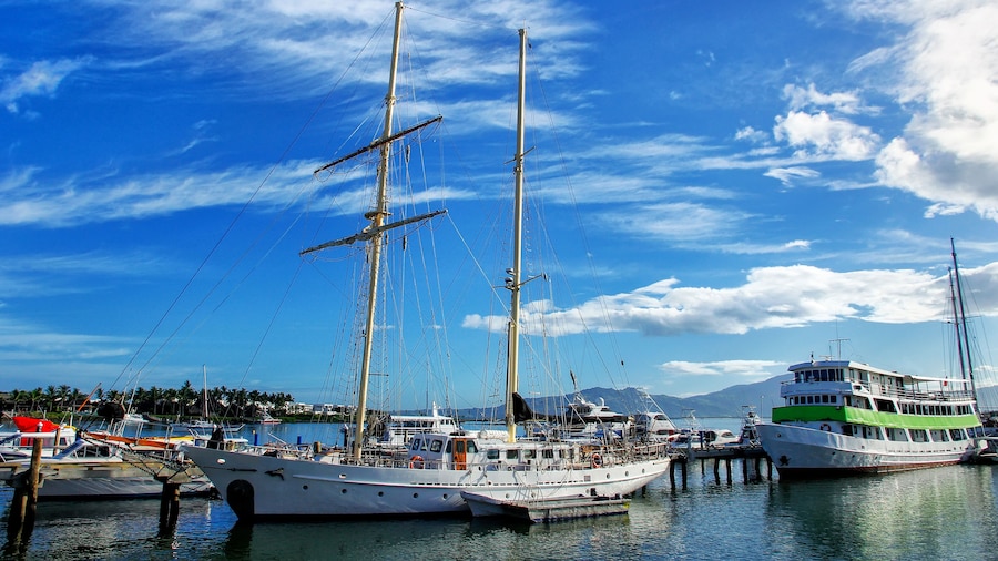 Boats anchored at Denarau port, Viti Levu, Fiji