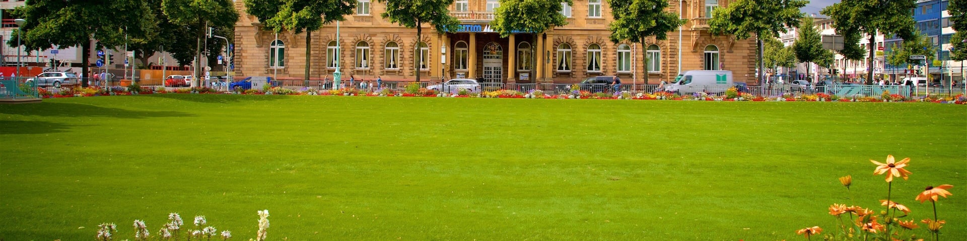 Friedrichsplatz which includes a garden, flowers and heritage architecture