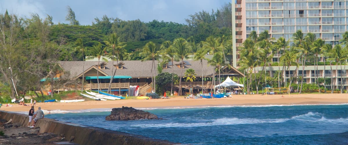 Kalapaki Beach das einen Strand, allgemeine Küstenansicht und tropische Szenerien